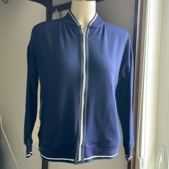 Laura Petite Navy bomber jacket with silver sparkle and embellishments. - Picture 3 of 8